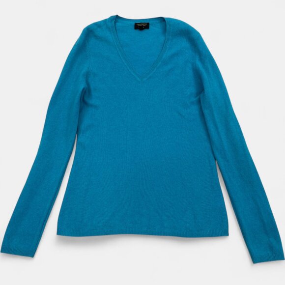 Charter Club Women's Medium Turquoise Cashmere Sweater V-Neck Long Sleeve - Picture 1 of 6